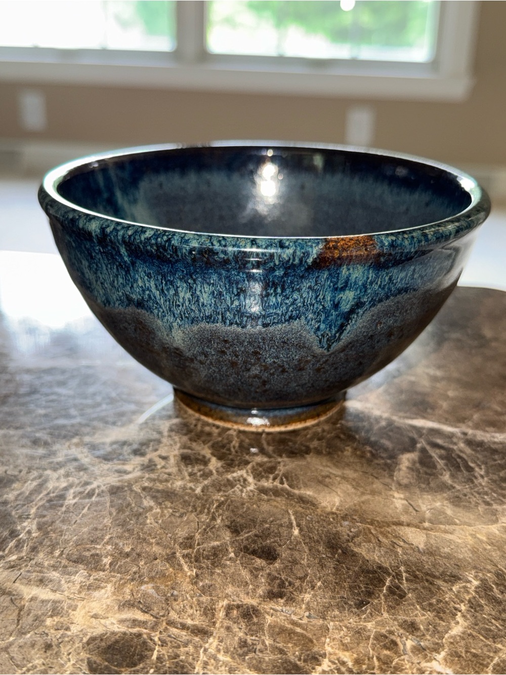 Handcrafted Glazed Pottery Bowl in Deep Blue